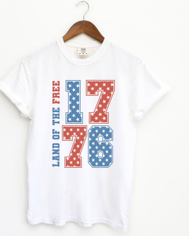 Front of a size L Land Of The Free Retro Stars Garment Dyed Tee in White by Simply Sage Market. | dia_product_style_image_id:295205